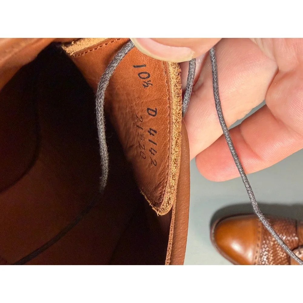 Allen Edmonds New Orleans Mens 10.5 D Brown Leather Braided Cap Toe Derby Shoes